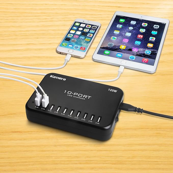 USB Charger 10-Port 120W, Multi-Port USB Charging Hub 24A Desktop Power Station for iPhone X/8/7/6S/6 Plus/5S, Ipad Pro/Air2/ Mini, Galaxy S9/S8/S6 Edge