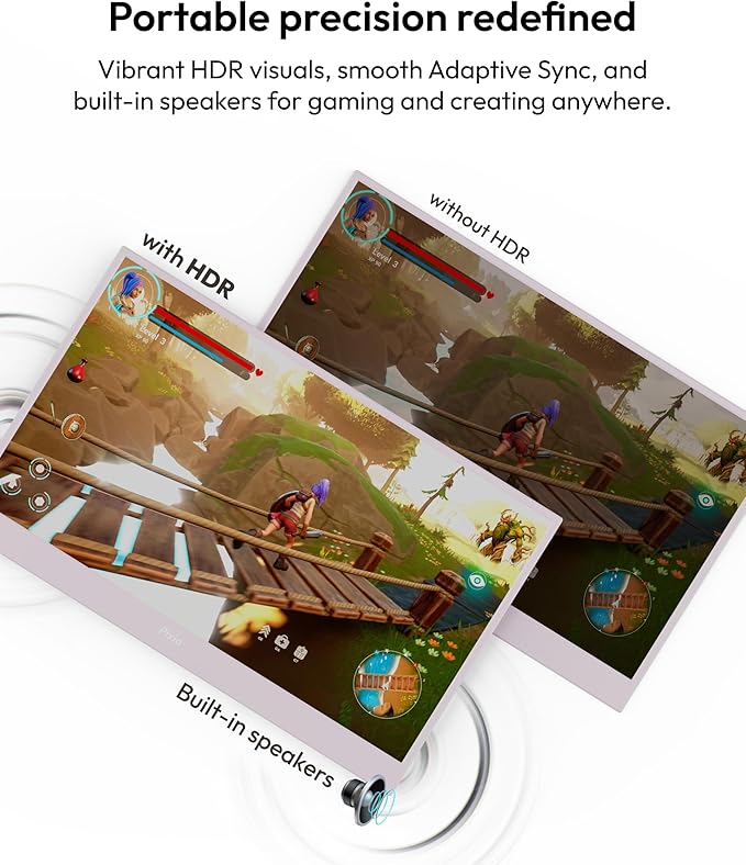 Pixio PX160 Wave Pink Portable Monitor 15.6 inch 60Hz FHD 1080p IPS Panel HDR Screen Cover Stand USB-C HDMI Laptop Screen Extender Portable Monitor for Laptop, PC, Console, Phone