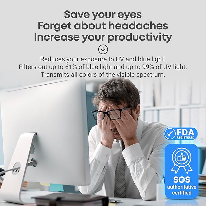 VINTEZ Blue Light Screen Protector for 22 Inch Computer Monitor and Laptop – Anti-UV Blue Light Blocking Film for Desktop PC, Eye Protection Filter, 19.2" x 12.4", 2 Pack