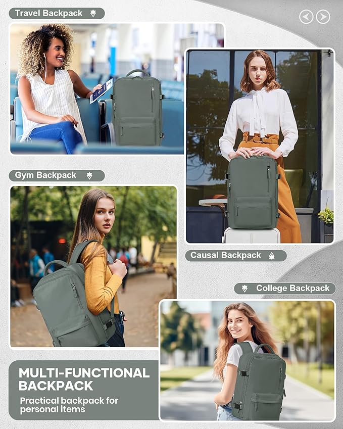 VECAVE Travel Backpack,Carry On Backpack for Women,Airline Flight Approved Waterproof 14 Inch Laptop Backpack with Shoe Compartment Casual Daypack Backpacks DarkGreen.