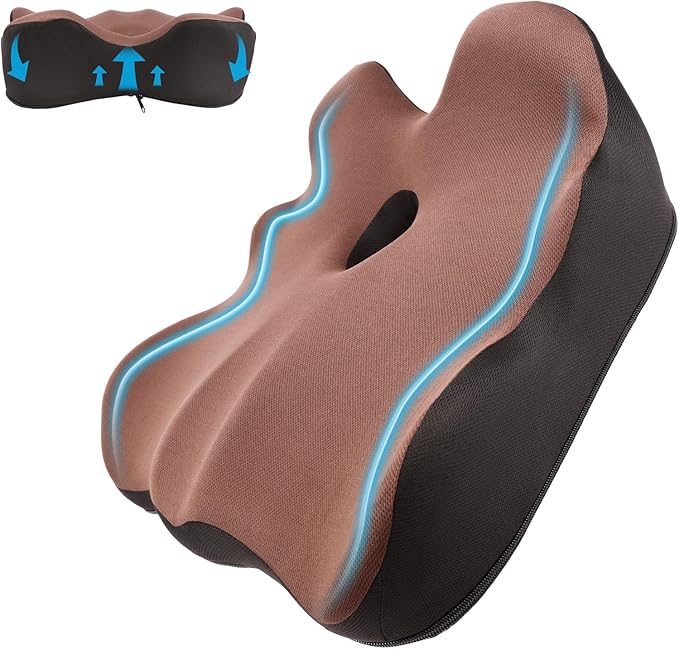 Seat Cushion, X-Large Memory Foam Office Chair Cushion, for Pressure Relief Sciatica & Pain Relief for Long Sitting Hours on Office/Home Chair, Car (Brown)