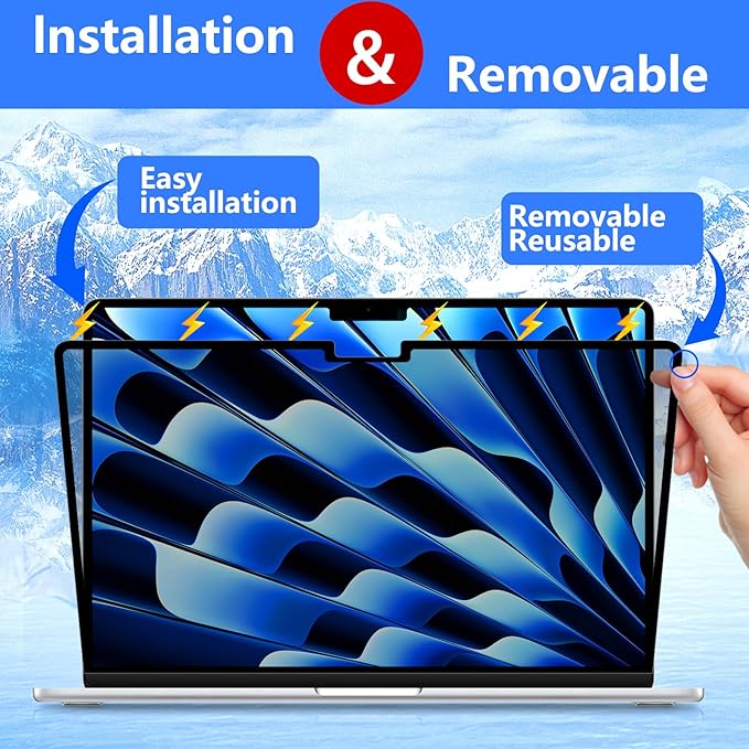 ZOEGAA MacBook Air 15 inch Privacy Screen (2023-2025), Privacy Screen MacBook Air 15 inch for M2, M3, M4, Pro, Max Chip, Removable 15.3 inch Laptop Anti-Spy Filter Anti-Glare Blue Ray Reduction
