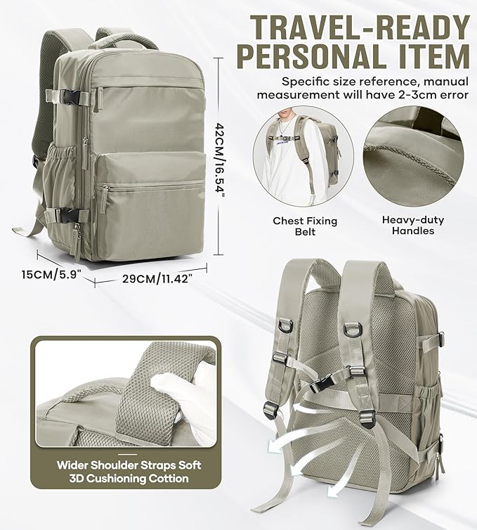 Vacuum Travel Backpack with Pump for Women, Personal Item Carry on Vacpack Backpacks Flight Approved 18x14x8 inches for Men,Laptop Waterproof Work Compression bags Casual Daypack GreyBrown