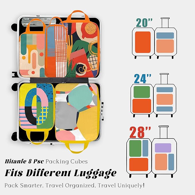 8 Pcs Compression Packing Cubes Travel for Suitcases, Waterproof Luggage Organizer Washable Storage Bags Set for Backpack Travel- Packaging Cubes for Carry-Ons and Storage