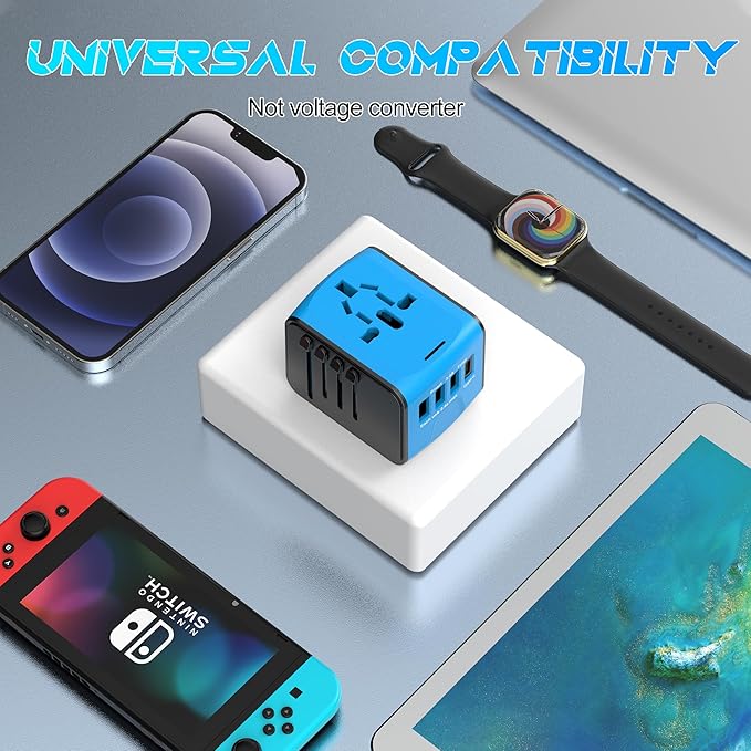 ISIX International Travel Adapter Universal Power Adapter Worldwide All in One 4 USB Perfect for European US, EU, UK, AUS,Asia 200+ Countries