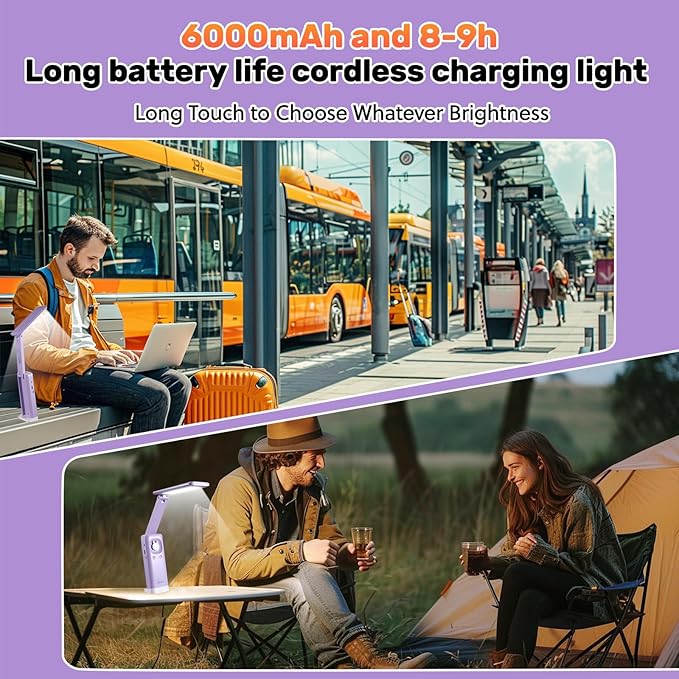 VAVOFO Desk lamp Rechargeable Foldable & Portable Light,15 Light dimming Modes Cordless Lamp,Cute Desk lamp,Battery Operated 6000mAh LED Battery Lights,Modern Office