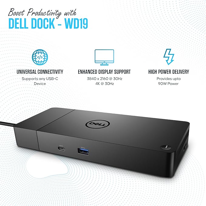 WD19 Dell Docking Station USB C - Dual Monitor with 180W & HDMI Cable, Dual DisplayPort Dock - Laptop Docking Station (Renewed)