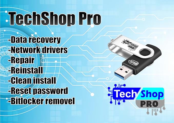 Techshoppro Bootable Win 11/10 / 8.1/7, USB Driver 3.2 for Reinstall Win, Reset Password, Network Drive,Supported UEFI and Legacy, Data Recovery, Repair Tool Bitlocker Removal