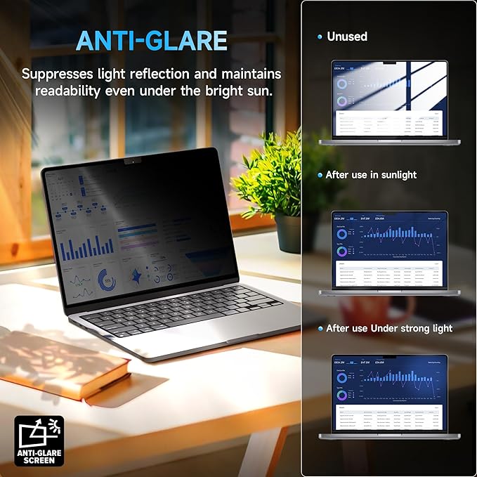 Mamol Privacy Screen for MacBook Pro 13 Inch(2016-2022, M1, M2) & MacBook Air 13" (2018-2021, M1), MagicSuction Removable Vacuum Adsorption Anti Spy