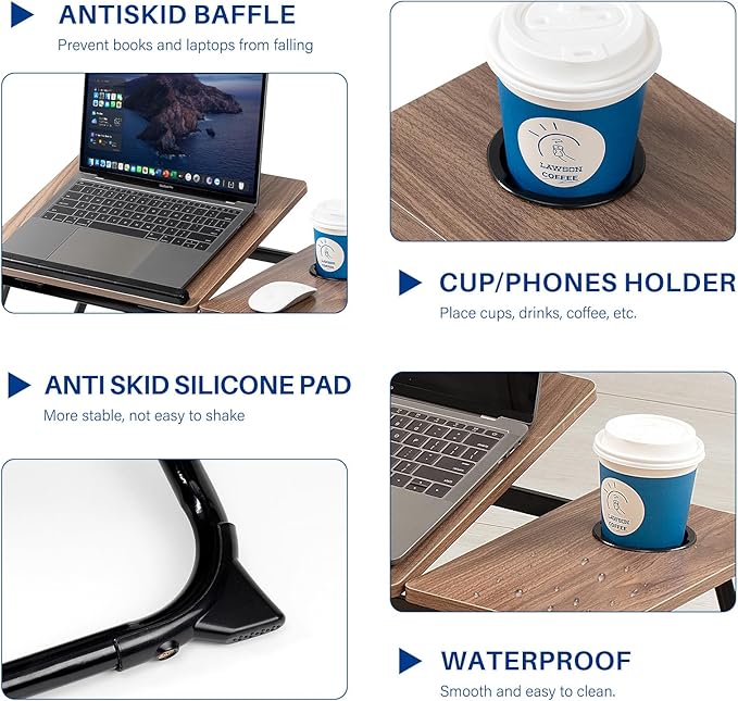 Laptop Desk for Bed Couch, Adjustable Foldable Bed Table with Cup Holder, Breakfast Serving Tray, Portable Laptop Lap Desk Stand for Working Reading Writing Eating Gaming in Bed Sofa Floor(Brown)