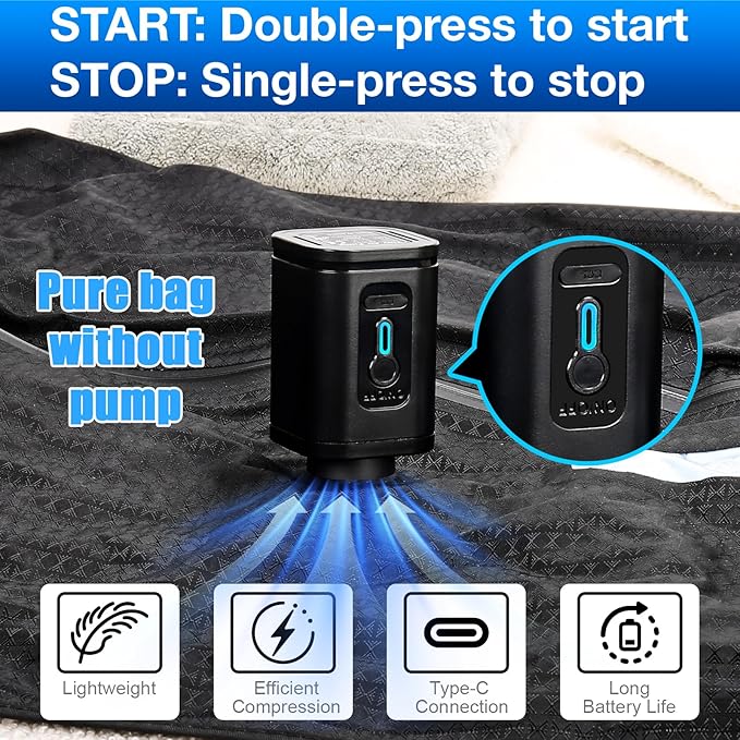 Vacuum Travel Bags with Pump Wireless, Reusable Compression Bags for Travel, Double Layer Travel Vacuum Bags for Luggage with IP67 Waterproof, Vacuum Seal bags for Clothing travel, 45L 1PC NO Pump