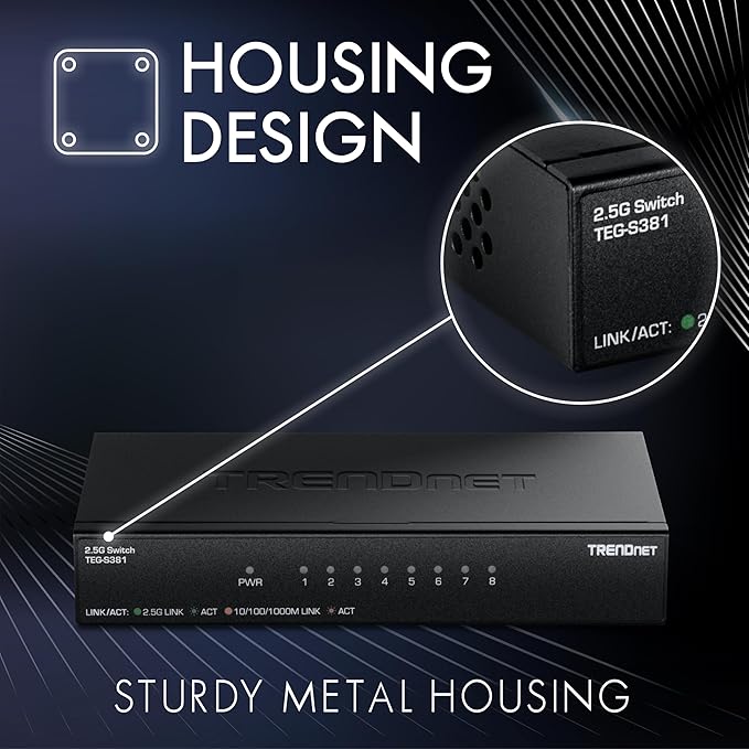 TRENDnet 8-Port 2.5Gb Switch, TEG-S381, 8 x 2.5G RJ45 Ports, 40Gbps Switching Capacity, NDAA + TAA Compliant, Ethernet Splitter, for Game Console, NAS, PC, Lifetime Protection