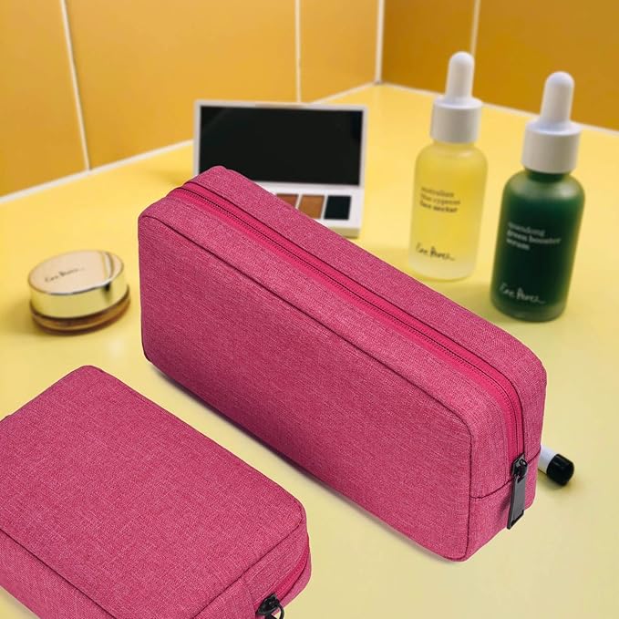 Electronics Accessories Bag, Waterproof Electronics Accessories Travel Case Compatible Laptop Charger Various USB, Cables, Cords and Power Travel Gadget Carry Bag, Rose Red (Small+Big)