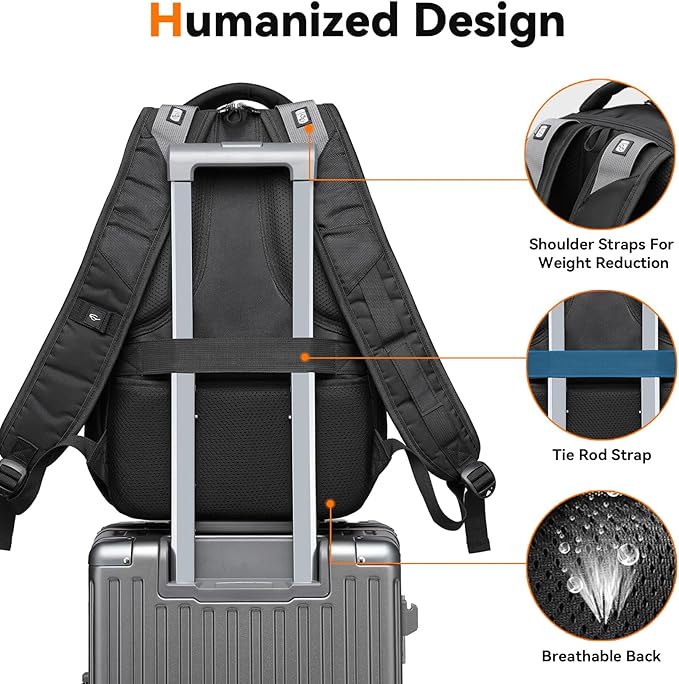 CROSSGEAR Travel Laptop Backpack Commuter Backpack Classic Backpack Water Resistant with USB Charging Hole Computer Bag Daypack for Men Women Work Daily Life,Black