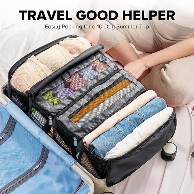 Suitcase Organizer, Travel Luggage Organizer Hanging Shelves Packing Cube Closet/Collapsible Portable Travel Organizer for Carry-on