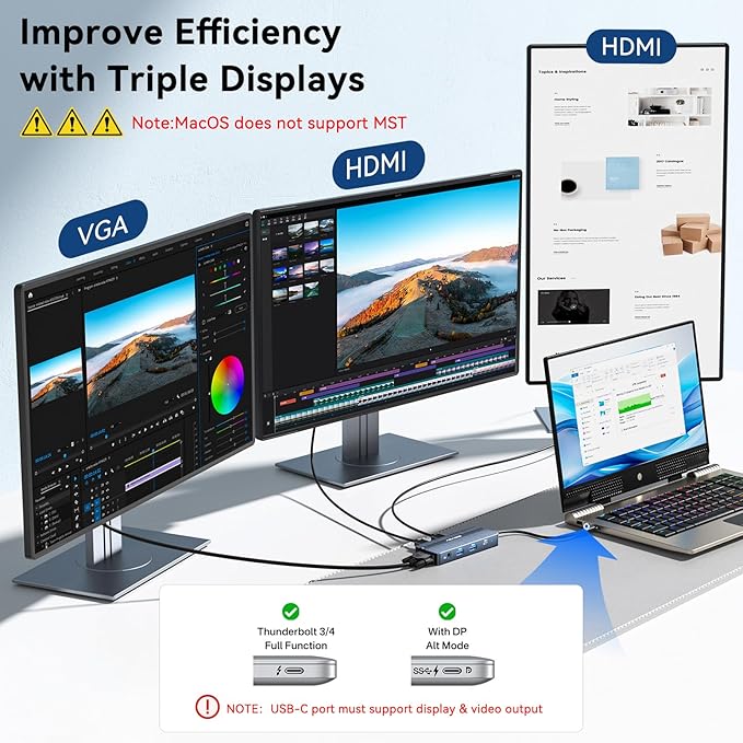 ANYOYO USB C Docking Station Dual HDMI Monitor Adapter 8-in-1 USB C HUB 3 Monitors Adapter with 4K HDMI +VGA +PD100W+Audio Laptop Docking Station for Dell/Lenovo/HP/Samsung/ASUS (Gary)