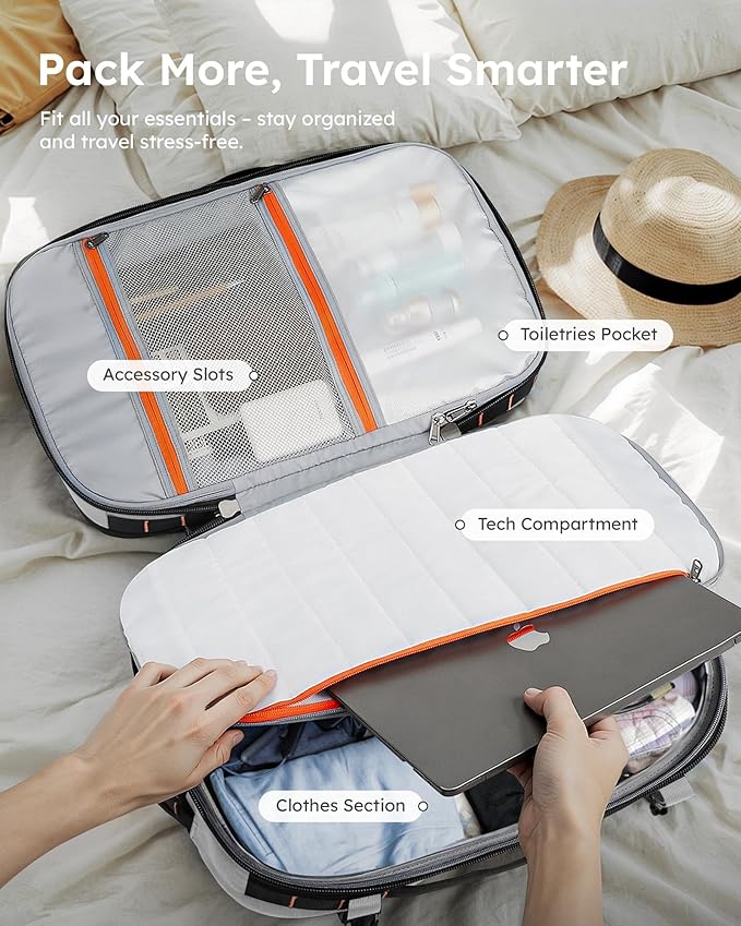 Tolaccea Travel Backpack, TSA Friendly Flight Approved Carry-on Luggage Water-resistant Business Rucksack, Durable Large Computer Bag Daypack Fits 15.6 Inch Laptop, 35-45L Expandable - Grey