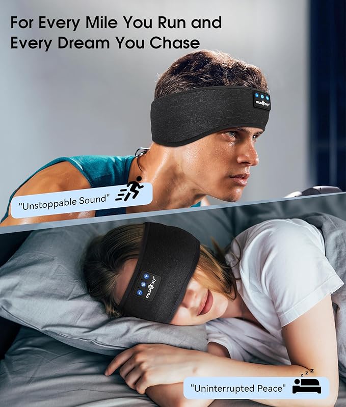 MUSICOZY Sleep Headphones Bluetooth 5.4 Headband, Wireless Earphones Music Sleep Earbuds Sleeping Eye Mask with HD Stereo Speakers for Workout Running Travel Yoga, Ideal Gifts for Women Men