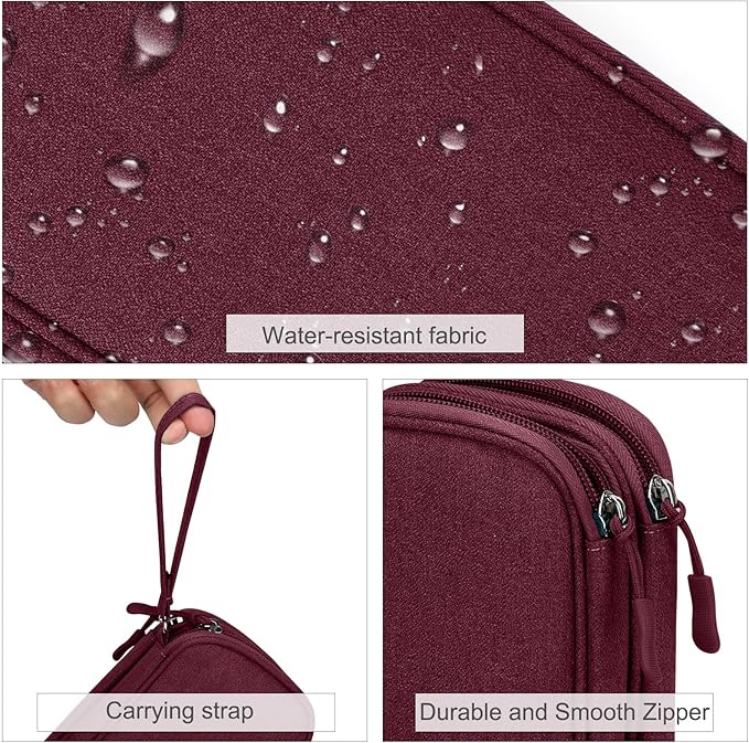 FYY Electronic Organizer, Travel Cable Organizer Bag Pouch Electronic Accessories Carry Case Portable Waterproof Double Layers All-in-One Storage Bag for Cable, Cord, Charger, Phone, Earphone Wine Red