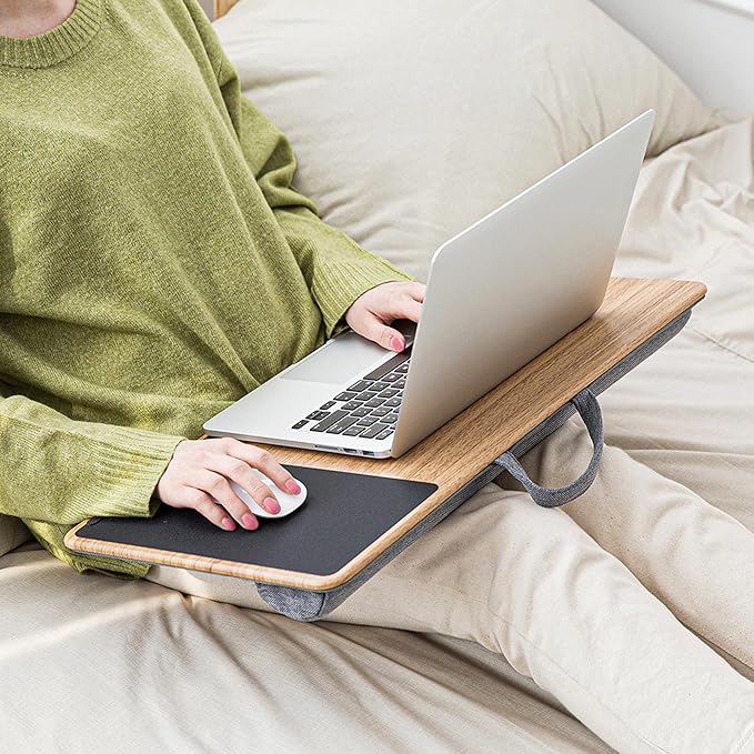 Lap Desk with Soft Cushion and Wrist Rest – Portable Laptop Desk for Bed, Couch & Home Office, Removable Mouse Pad & Anti-Slip Strip for 17 inch Laptop (Large, Wood Pattern)