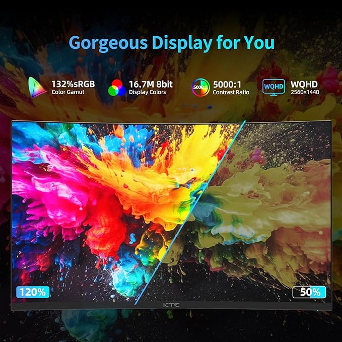 KTC 27 inch WQHD 180Hz 1ms Curved Gaming Monitor 1440P 144Hz Monitor 132% sRGB HVA FreeSync DisplayPort/HDMI/USB VESA Computer Monitor for Gamers (DP Cable Included)