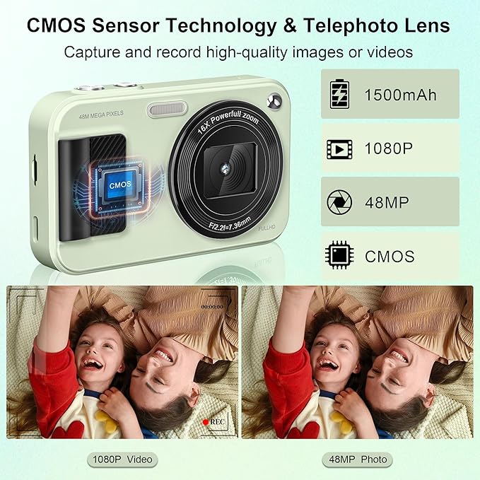 Digital Camera, Student Cameras with 32GB Card. Autofocus 48MP Point and Shoot Digital Cameras, 16X Zoom Anti-Shake Vlogging Camera, Compact Small Cameras for Boys Girls Teenagers