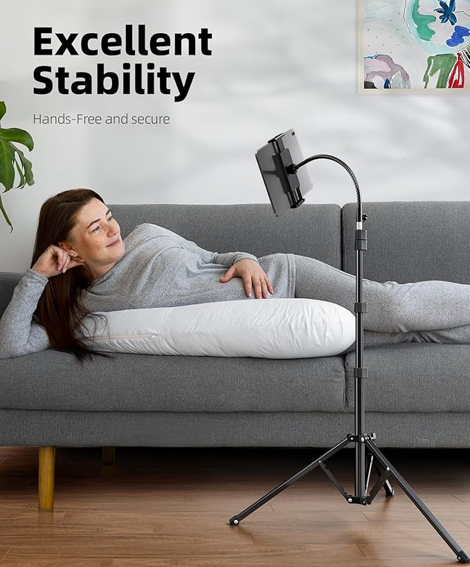 Weilisi Heavy Duty Tablet Tripod Stand 82” Tall, Floor Stand with Remote and Adjustable Gooseneck for Watching/Stream/Recording, Tripod for iPad Pro 12.9”/Kindle/iPhone, and All 4.5-13” Tablet/Phone