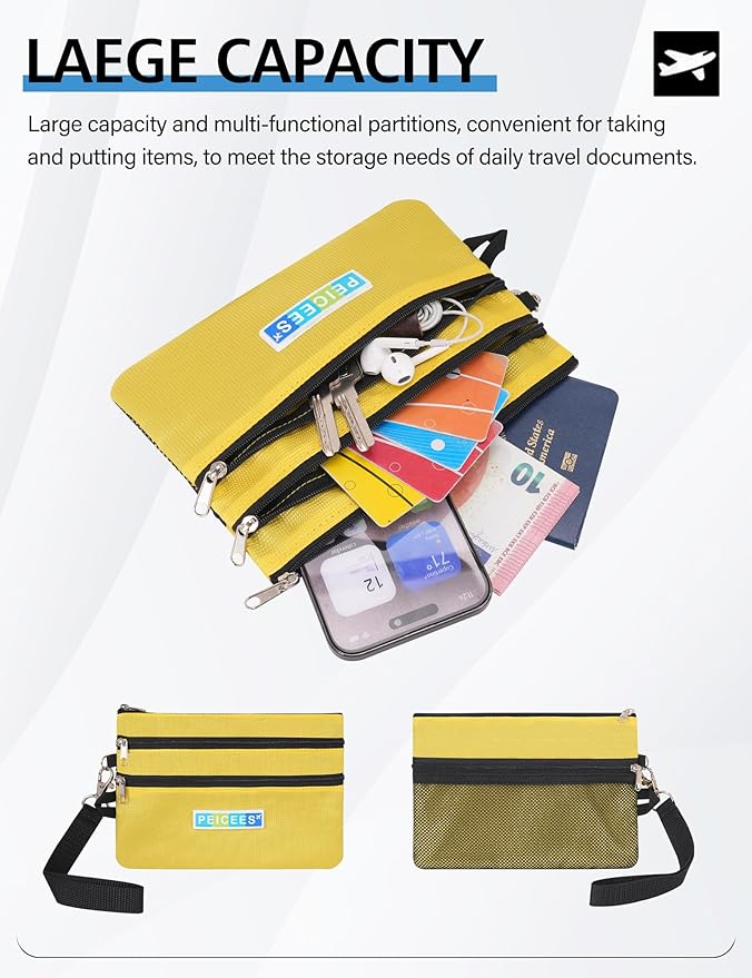 Peicees World Travel Essentials Currency and Passport Organizers Cash Cards Tickets Holder RFID Blocking Wallet, Yellow