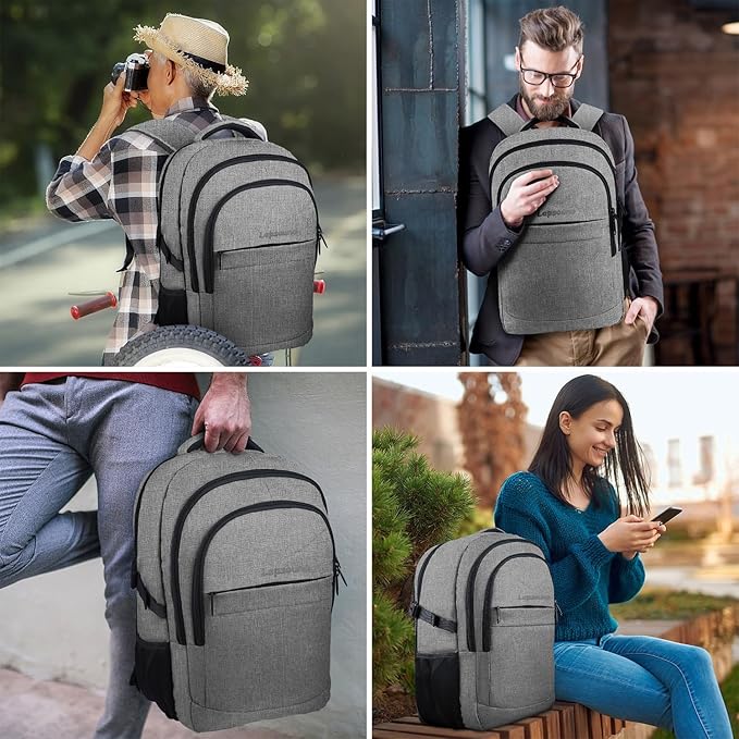 Lapsouno Extra Large Laptop Backpack, 17 Inch Carry on Travel Backpack, Anti-Theft College School Computer Bag with USB Port, Gift for Men Women, Grey