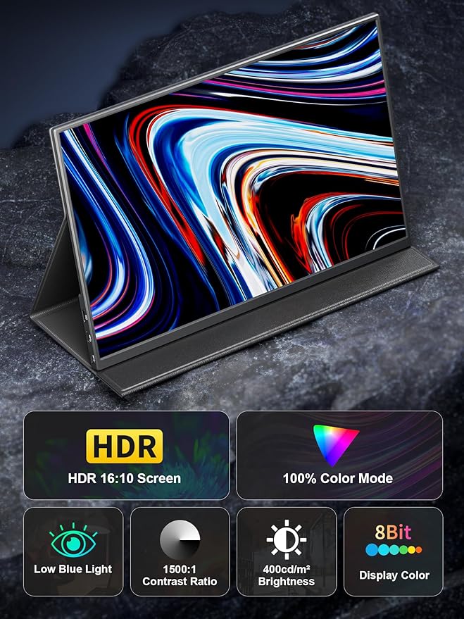 4K Portable Monitor, 14.5" IPS Laptop Screen, Slim Lightweight 1500:1 Dual USB C HDMI Gaming Display with Speakers, Travel Monitor for PC Phone PS5/4 Xbox Switch