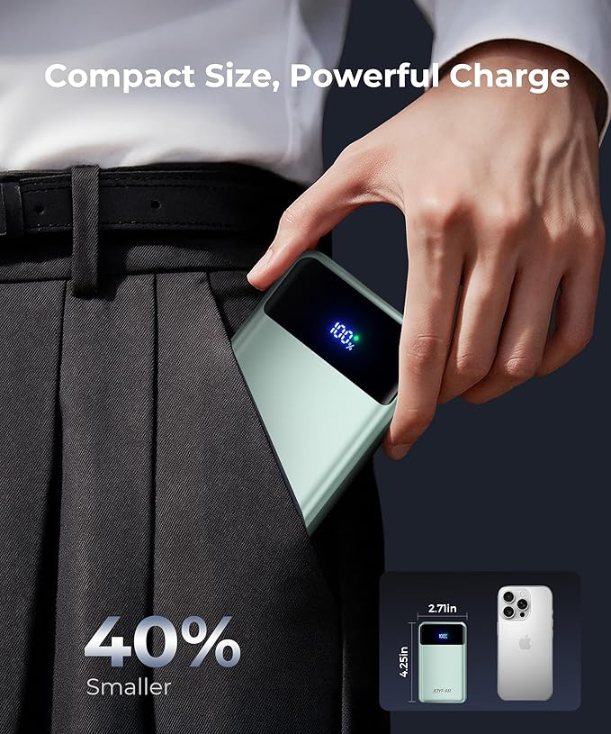 Portable Charger Power Bank - 30000mAh 65W Laptop Travel Essentials Battery Pack USB C Built in Cable Phone Fast Charging Compatible with iPhone 16 15 14 13 iPad MacBook Samsung Google (Green)