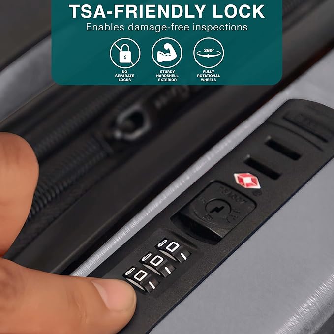 Luggage Sets 3 Piece, 22 Inch Carry on Luggage and 24 Inch Suitcases with Wheels Spinner, Durable Hard Shell Suitcase Set, Expandable Travel Suitcase, Grey