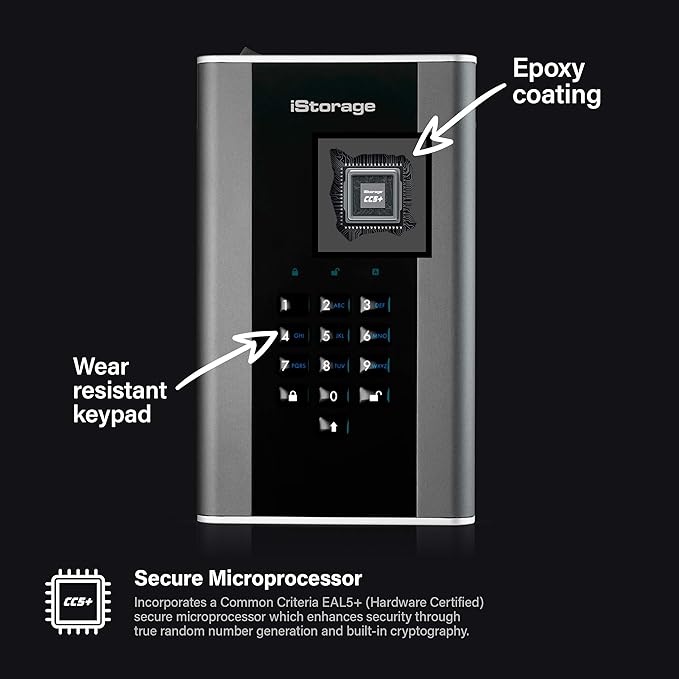 iStorage diskAshur DT2 256-bit 24TB | FIPS Level 3 Certified | Secure encrypted Desktop Hard Drive | Password Protected