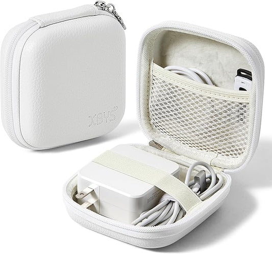 Charger Case for Macbook, Portable Tech Electronic Organizer Bag, Travel Storage Pouch for Laptop Accessories, MacBook Power Adapter, Charging Cords, USB Drives, Power Bank (White, M)