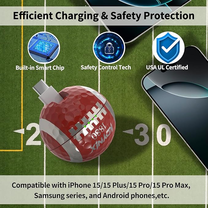 2000mAh Creative Golf Ball Power Bank, Emergency Mini Power Portable Charger USB-C, Compatible with iPhone15,16，17，15 Plus,15 Pro Max, Gift for Golf Lover Men Women (Rugby Golf Power Bank)