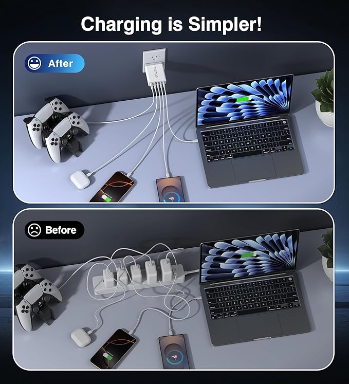 60W USB C Wall Charger Block, 2Pack 5-Port C Charger Fast Charging Block Dual PD Power Adapter&QC 3.0 Wall Plug Multiport Type C Charging Cube Brick for iPhone 12/13/14/15/16/17 Pro Max, iPad,Samsung