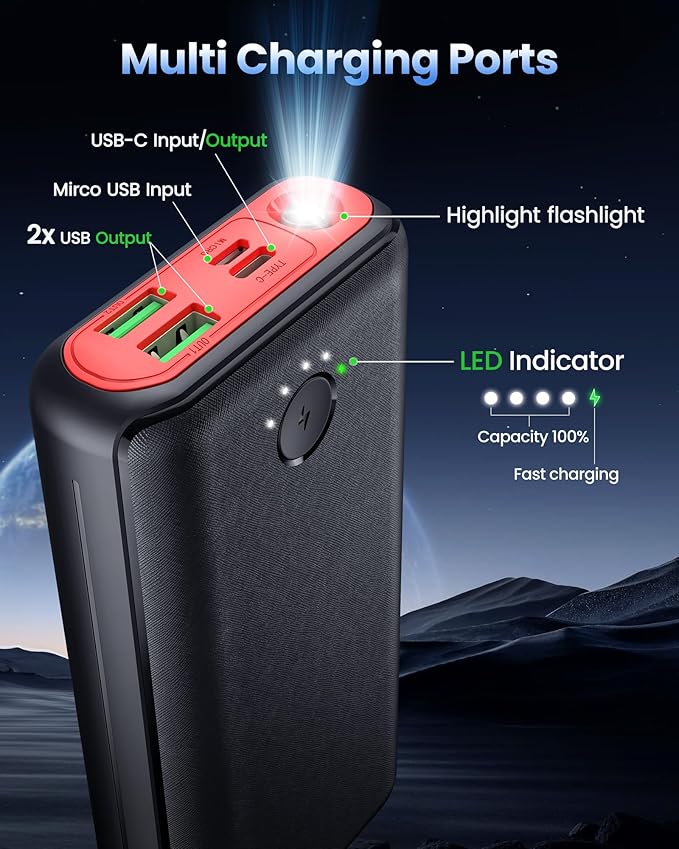 Portable Charger Power Bank 40000mah, USB C Fast Charging 22.5W External Battery Pack Phone Charger Quick Charge with 3 Outputs & 2 Inputs for iPhone Android Samsung Travel Essentials Camping