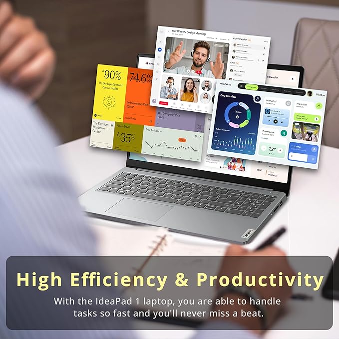 Lenovo IdeaPad 1 15.6" HD Laptop, Intel Pentium Silver N6000, 12GB RAM, 416GB Storage (256GB SSD+160GB Docking Station Set), Intel UHD Graphics, Num Pad, Webcam, 1 Year Office 365, Win 11 S, Gray