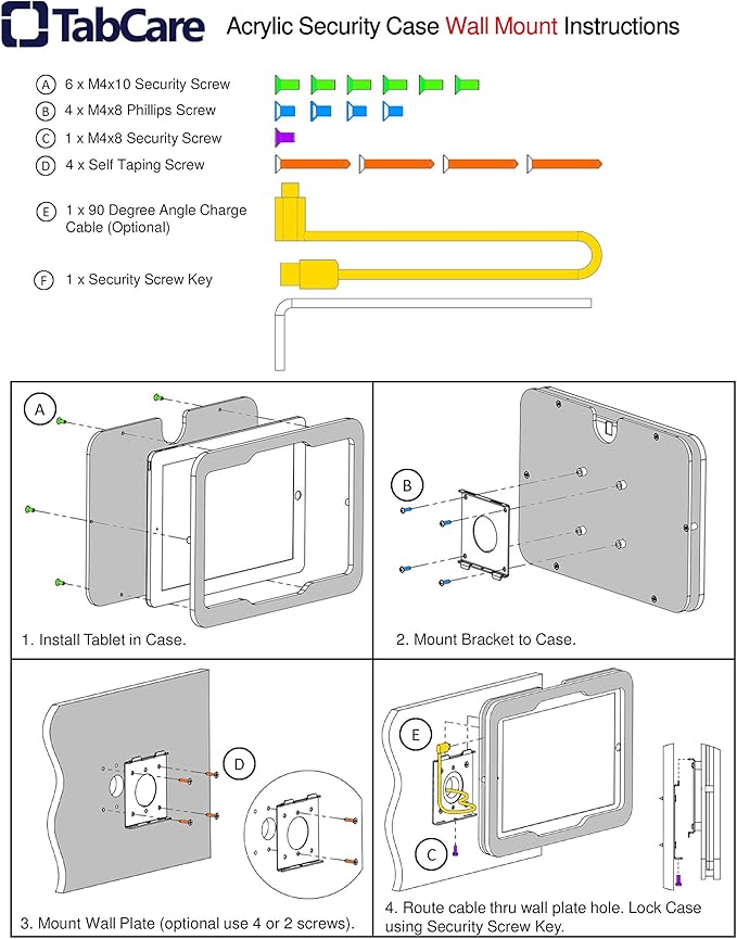 TABcare Security Anti-Theft Acrylic VESA Enclosure for Samsung Galaxy 10.5" Tablet with Wall Mount Kit (Clear, TAB S4 10.5)