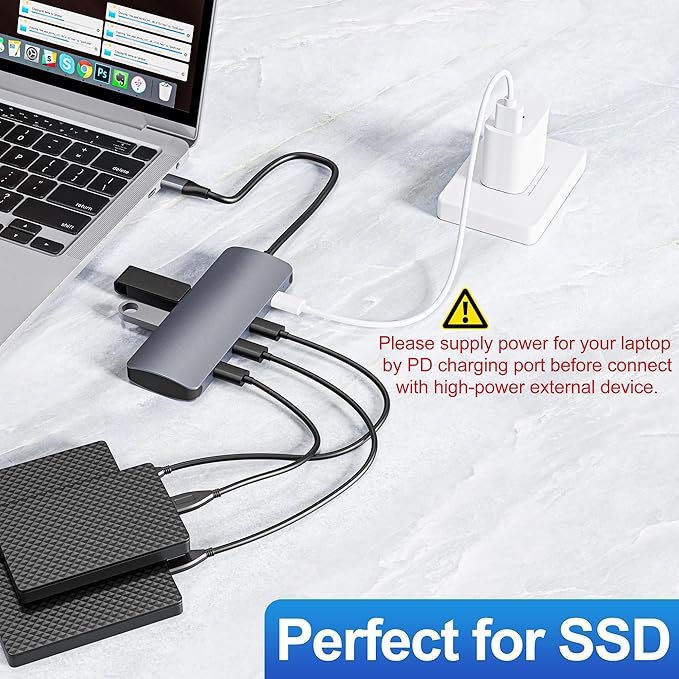 USB C Hub 10Gbps, USB C Splitter with 4K@60Hz Video Output, 100W Power Delivery Charging, Data Transfer, USB4 Hub Multiport Adapter for MacBook Pro/Air, iPad Pro, Mac mini and More Type C Devices