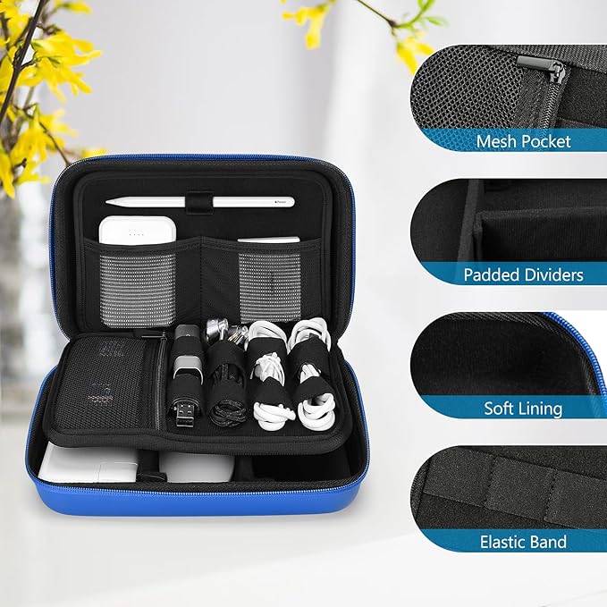 ProCase Hard Travel Electronic Organizer Case for MacBook Power Adapter Chargers Cables Power Bank Apple Magic Mouse Apple Pencil USB Flash Disk SD Card Small Portable Accessories Bag