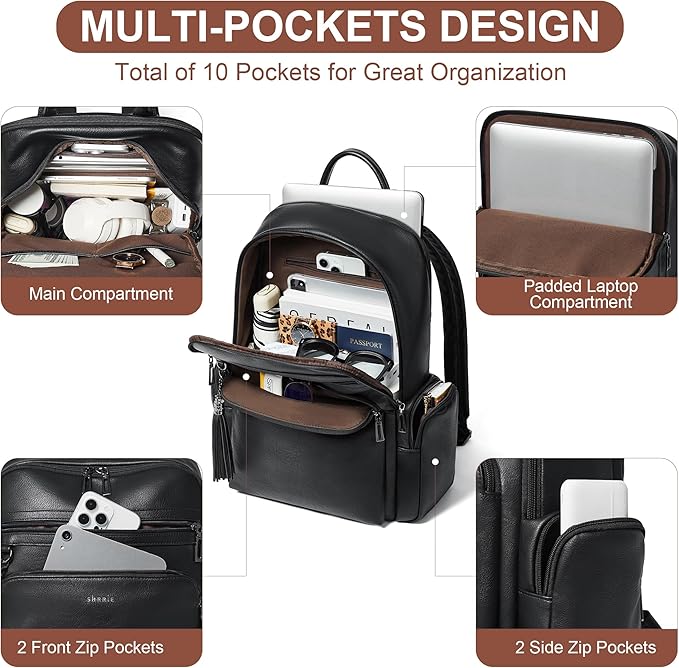 Shrrie Laptop Backpack for Women Fits 16 inch Laptop,Designer Backpacks for Women with Computer Compartment to Business （Black）