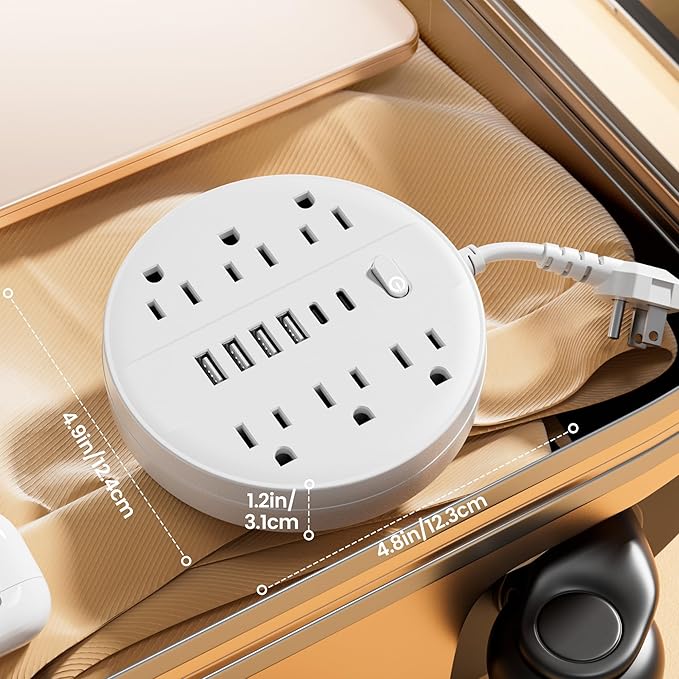 Flat Plug Power Strip Surge Protector, Chiefway Outlet Extender with Multiple Outlets, 6 AC Outlets, 4 USB Ports, 2 USB C & On/Off Switch, Short Extension Cord for Home Room Dorm Essentials, Travel RV