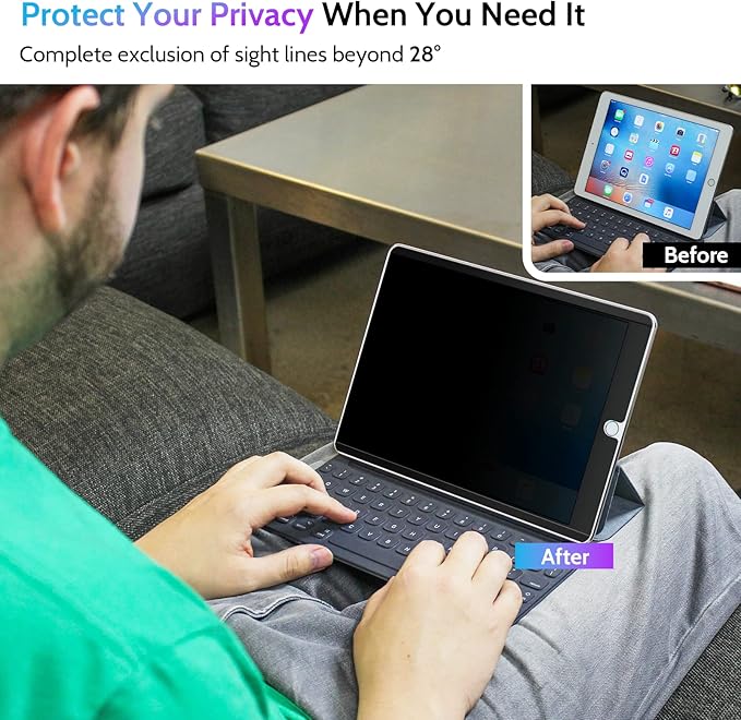 Magnetic Privacy Screen Protector for iPad 9th 8th 7th Generation 10.2 Inch & iPad Air 3th & iPad Pro 10.5 In, Removable Anti Blue Light Glare Spy Private Filter, High Sensitive BubbleFree