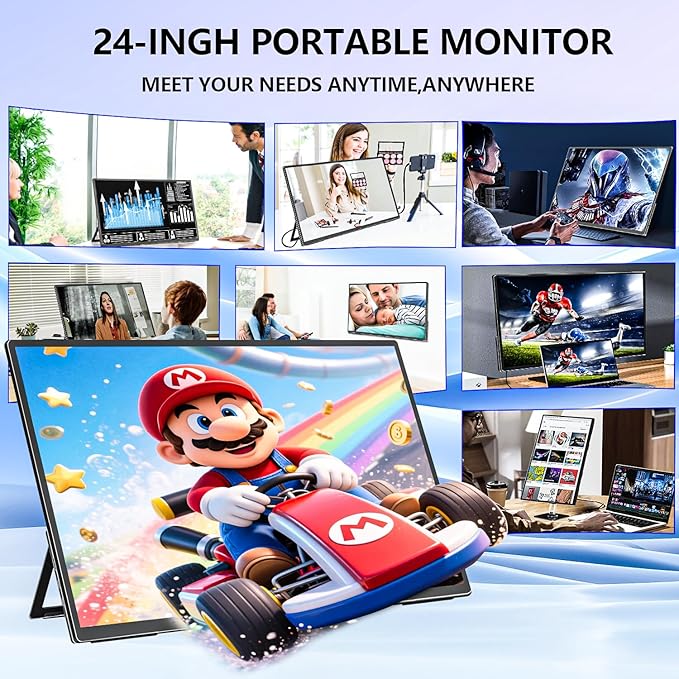 1080P Portable Monitor 24" 120Hz Travel Monitor 120% sRGB External Second Screen for Desktop Laptop Mini PC MacBook W/Stand HDMI USB-C Gaming Display for PS5/Xbox (OS24-1080P)