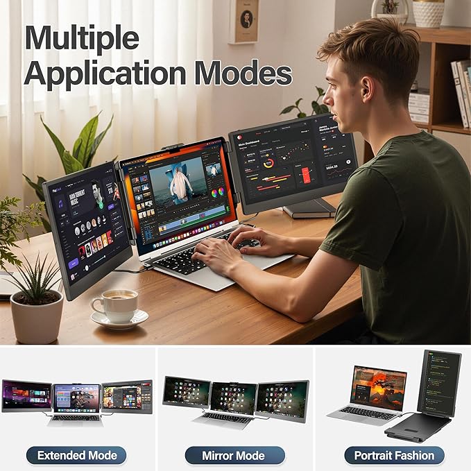 Laptop Screen Extender, 14'' FHD 1080P IPS Ultra-Thin Dual/Triple Monitor Display, HDMI/USB-C Plug-Play Portable Monitor for Laptop, Built-in Speakers(Mac, Win, Android)