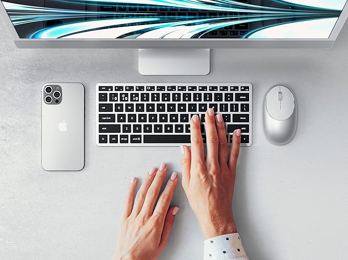 Satechi Slim X1 Bluetooth Backlit Keyboard for Mac, Illuminated Keys & Multi-Device Sync, for MacBook Air/Pro M4, iPad Air/Pro M4/M3, iPad mini, Mac mini, iMac - Silver