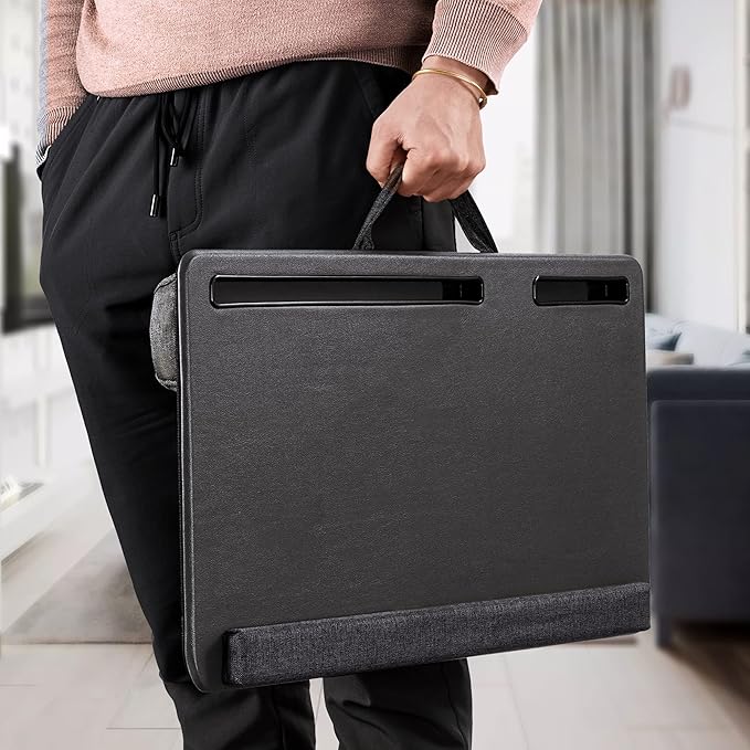 Large Lap Laptop Desk - Full PU Material Mouse Pad Gaming Tray - Portable LapDesk with Phone Holder & Wrist Rest for Notebook, MacBook, Tablet, Bed, Sofa(Gray, Fit Up 17.3-in Laptops)