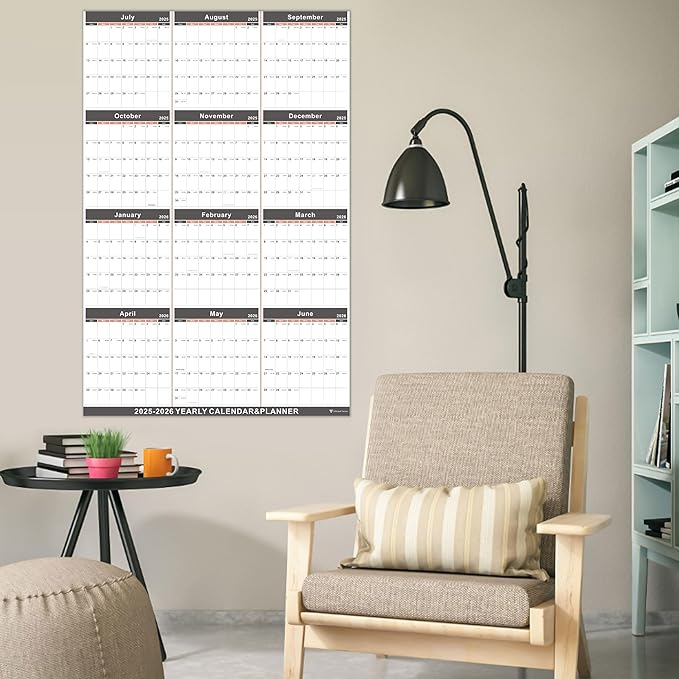 2025-2026 Yearly Wall Calendar - annual calendar 2025-2026, 2025-2026 Yearly Wall Calendar&Planner with Thick Paper, July 2025 - June 2026, X Large, 34.7" x 22.8", 2025-2026 Yearly Planner (2025-2026 Yearly Wall Calendar - Black)