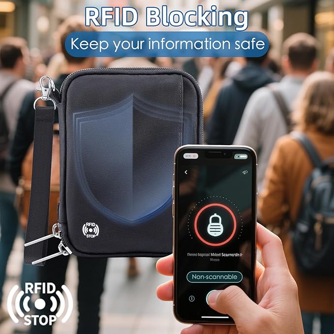 WALNEW Passport Holder for Travel - RFID Blocking Travel Wallet Essentials Organizer with Card Slots & Zipper Pocket (Women/Men), Black